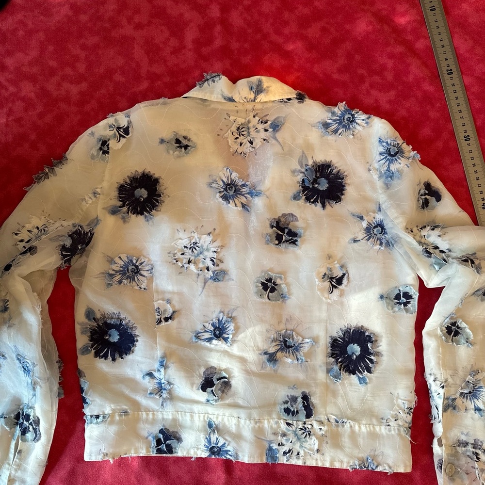Floral Sheer Jacket - White and Blue - Picture 3 of 11